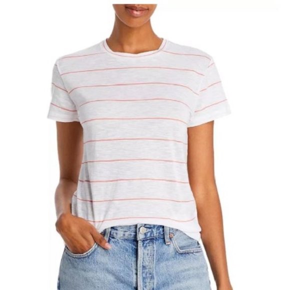 Vince. Skinny Stripe Crewneck Tee  white Coral - Picture 1 of 1